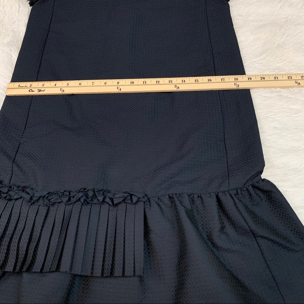 'S Max Mara short sleeve ruffle pleated jacquard Shift Dress in Navy blue - Picture 6 of 13